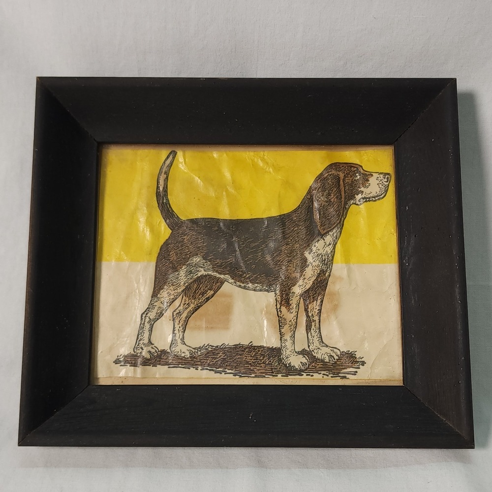 Beagle Print Black Wooden Framed Vintage 8x 9.5 Stained Dog Picture Photo